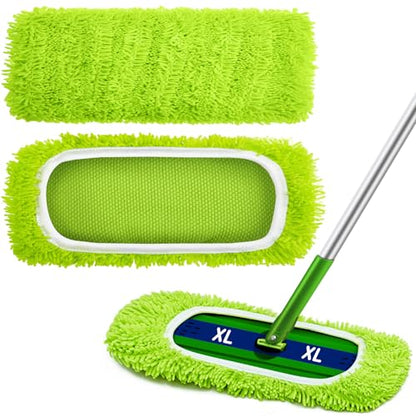 Toulite 2 Pcs Reusable Mop Refill Pads Replacement Compatible with Most XL Sweeper 17" x 5" Microfiber Mops Head Floor Cleaning Supplies (Handle is Not Included) (Green) - color: Green