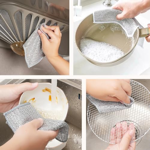 Pousbo Multipurpose Wire Dishwashing Rags, 2024 New Metal Wire Dishwashing Cloths Towels Scrubs Cleans, Premium Scrubbing Wire Dishwashing Rags Non-Scratch Wire Dishcloth for Dishes, Sinks (20)