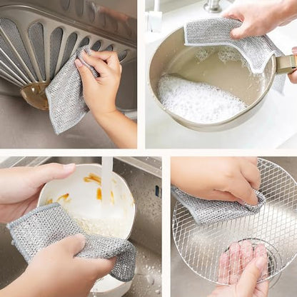 Pousbo Multipurpose Wire Dishwashing Rags, 2024 New Metal Wire Dishwashing Cloths Towels Scrubs Cleans, Premium Scrubbing Wire Dishwashing Rags Non-Scratch Wire Dishcloth for Dishes, Sinks (20)