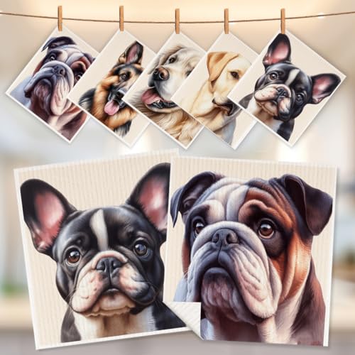 5 Pcs Cute Doggy Swedish Dishcloths, Labrador Retriever & German Shepherd Swedish Dishcloth, Golden Retriever Dish Cloths for Drying Dishes, Reusable Cleaning Cloths, Dog Lover Gifts for Women - color: Lm 03429