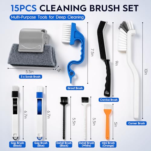 Window Track Cleaning Tools, 15 Pcs Sill Cleaner Brush for Window/Door Tracks, Sliding Doors, Tile Lines, AC Vents & Keyboards
