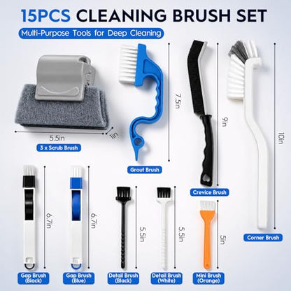 Window Track Cleaning Tools, 15 Pcs Sill Cleaner Brush for Window/Door Tracks, Sliding Doors, Tile Lines, AC Vents & Keyboards