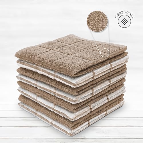 100% Cotton Terry Dish Cloth & Dish Towel, 8 Pack, Super Soft and Absorbent Kitchen Towels, Perfect for Kitchen Cleaning and Dish Washing (TAN (Solid and Checks) 8 Pack) - color: Tan (Solid and Checks) 8 Pack
