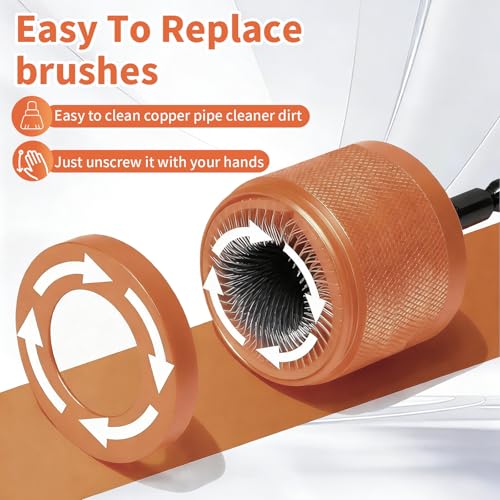 1/2" & 3/4" Copper Pipe Cleaner Set for Drill,Plumbing Tools for Removing Rust, Stains & Paint from Copper & Metal Pipes, with 1/4" Hex Shank & 6 Brush Blades & 2 Pipe Cleaning Brush