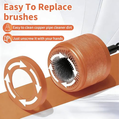 1/2" & 3/4" Copper Pipe Cleaner Set for Drill,Plumbing Tools for Removing Rust, Stains & Paint from Copper & Metal Pipes, with 1/4" Hex Shank & 6 Brush Blades & 2 Pipe Cleaning Brush