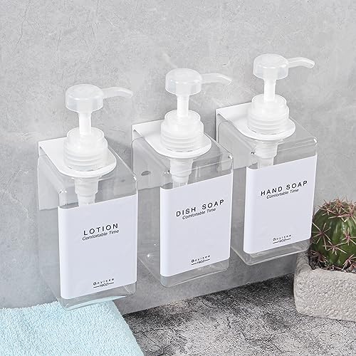 Refillable Shampoo and Conditioner Bottles for Shower Wall,Shampoo and Conditioner Dispenser with Pump No Drill (3 Bottles 3 Wall Mounts-Clear) - color: 3 Bottles 3 Wall Mounts-clear