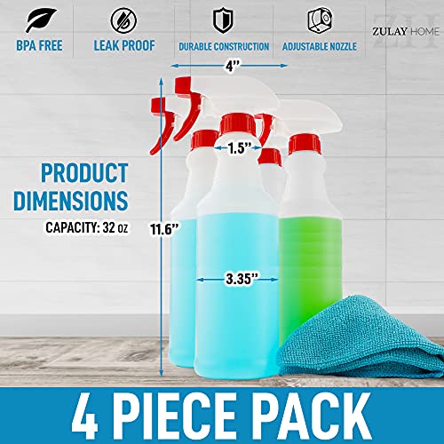 Zulay Home 32 oz Spray Bottle - Heavy Duty Cleaning Spray Bottles For Cleaning Solutions - Leakproof Cleaning Spray Bottle Set with Adjustable Nozzle & Spring Loaded Trigger (4 Pack) - size: 4 Pack - 32oz