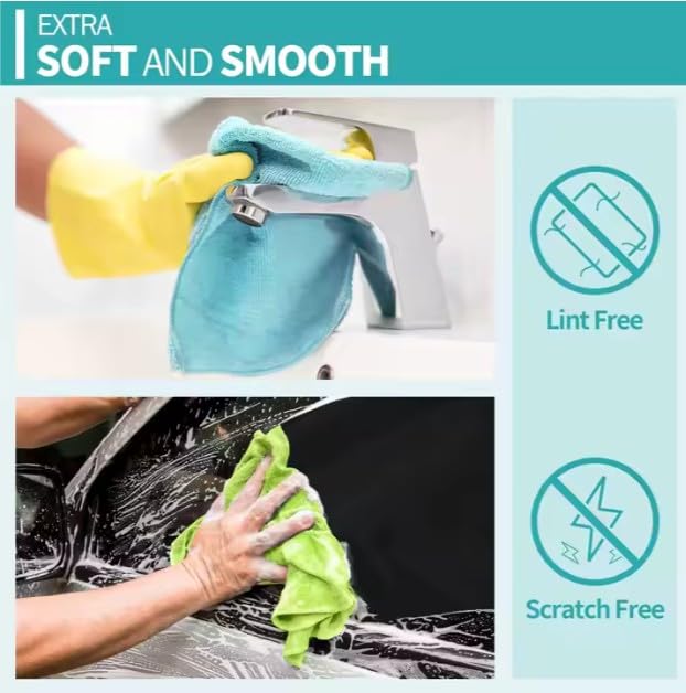BLYN Microfiber Cleaning Cloths (24 Pack, Multicolors) – Ultra Absorbent, Streak-Free, Reusable Towels for Cleaning Kitchen, Car, Glass, Windows & Household Surfaces (30x30 inches)