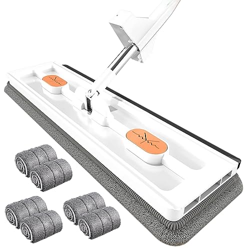 New 2024 Ultra-Fine Fiber Mop with Adjustable 54" Stainless Steel Handle, 6 Washable Pads, 360° Rotating Dust Mop, Dehydration Scraper (White) - color: White, With 6 Mop Pads