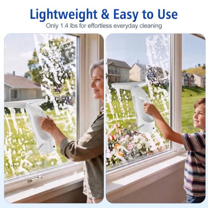 GARYOG Window Vacuum Squeegee Cordless,Electric Window Cleaner Kit with 31-40" Extendable Pole,2000Pa,2200mAh,150ml Tank,2 Squeegee Blades for Shower Glass,Tiles,Mirrors,Car.