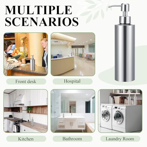 Teenyyou 2 Pcs 11.8 Oz/350 ml Large Stainless Steel Soap Dispenser Countertop Liquid Hand Soap Pump Bottle Rust Proof Metal Dispenser for Countertop Bathroom Kitchen Hand Dish Lotion(Round) - size: 11.8 oz, style: Round