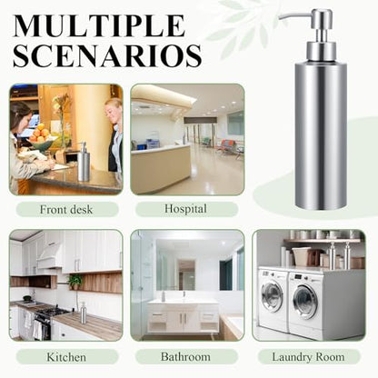Teenyyou 2 Pcs 11.8 Oz/350 ml Large Stainless Steel Soap Dispenser Countertop Liquid Hand Soap Pump Bottle Rust Proof Metal Dispenser for Countertop Bathroom Kitchen Hand Dish Lotion(Round) - size: 11.8 oz, style: Round