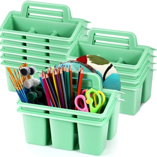 WILLBOND 12 Pcs Classroom Storage Caddies Stackable Utility Caddies with 4 Compartment Plastic Caddy with Handle Portable Storage Bins Organizers for Kids Schools Art Craft Supplies(Green) - color: Green