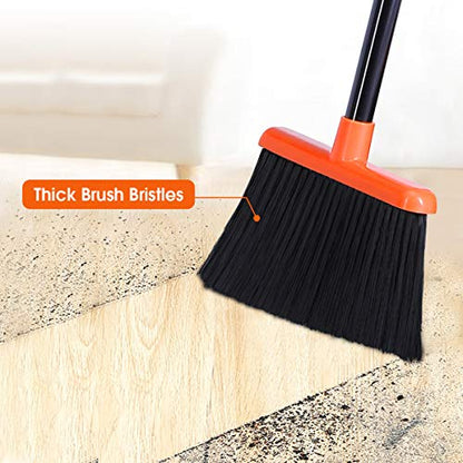 Broom and Dustpan Set, Broom Dustpan with 40"/52" Long Handle, Comb Teeth and Rubber Lip Design, Upright Broom and Dustpan Set for Home Room Office Lobby Floor Use