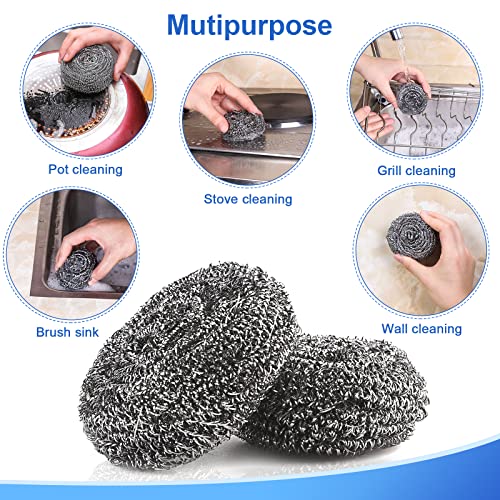 12Pack Upgraded Steel Wool Scrubbers - Premium Stainless Steel Scrubber, Metal Scouring Pads, Steel Wool Pads, Kitchen Cleaner, Heavy Duty Cleaning Supplies - Especially for Tough Cleaning