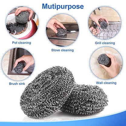 12Pack Upgraded Steel Wool Scrubbers - Premium Stainless Steel Scrubber, Metal Scouring Pads, Steel Wool Pads, Kitchen Cleaner, Heavy Duty Cleaning Supplies - Especially for Tough Cleaning