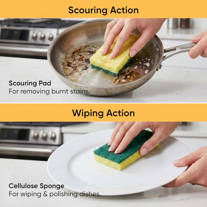 Scrubee Heavy Duty Scrub Sponge with Scouring Pad, Kitchen Dishwashing, Sink, Pot and Frying Pan Cellulose Scrubber Sponge Non Scratch. By Superio… (4.5" 12 Pack) - color: Green, size: 12-pack