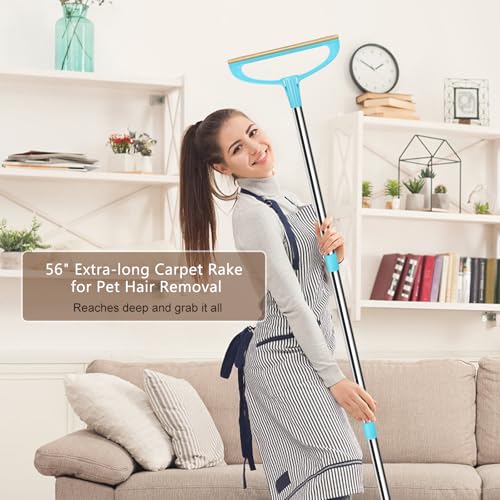 Carpet Rake for Pet Hair Removal, Pet Hair Removal Tool Set of 2, 56” Long Handle Carpet Pet Hair Removal Carpet Scraper Dog Cat Hair Remover for Sofa, Couch, Car, Rug,Stairs