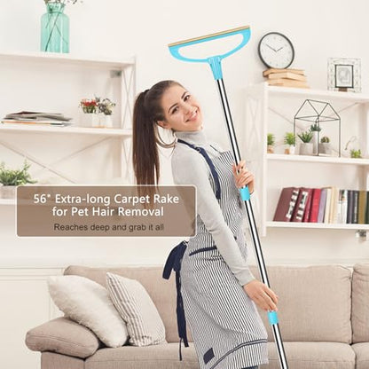 Carpet Rake for Pet Hair Removal, Pet Hair Removal Tool Set of 2, 56” Long Handle Carpet Pet Hair Removal Carpet Scraper Dog Cat Hair Remover for Sofa, Couch, Car, Rug,Stairs