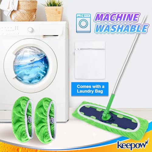 KEEPOW Reusable Mop Refill Pads Replacement Compatible with Swiffer Heavy Duty Wet Mopping Cloths, XL Wet Pads, Dry Sweeping Cloths for Hardwood Floor Cleaning, 2 Pack - color: Green, 2 Pack