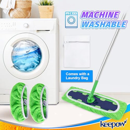 KEEPOW Reusable Mop Refill Pads Replacement Compatible with Swiffer Heavy Duty Wet Mopping Cloths, XL Wet Pads, Dry Sweeping Cloths for Hardwood Floor Cleaning, 2 Pack - color: Green, 2 Pack