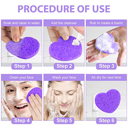 100-Count Compressed Facial Sponges for Estheticians Heart Shape Natural Cellulose Sponge Professional Cosmetic Spa Sponges for Face Cleansing, Massage, Pore Exfoliating, Mask, Makeup Removal, Purple - color: 100- Pack Purple