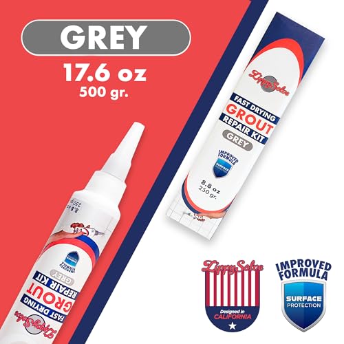 ZippySolve Tile Grout, Repair Kit, 2 Pack Grout Filler, Restore & Renew Tile Joints Line, Fast Drying Tile Grout Paint Squeeze Tube for Bathroom Shower Kitchen Floor, Waterproof (17.6 oz, Grey) - style: 2xGrey