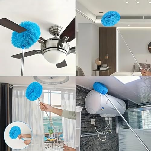 Duster Mop with Extension,Dust Mop Reusable Fan Cleaning Tool for Home, Car, Office, Blades, Windows, Glass Furniture,Blue - color: Blue