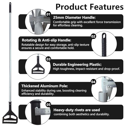 60 Inch Industrial Mop Handle Commercial mop Handle Heavy Duty Industrial mop Bucket mop Handles Heavy Duty Commercial mop Head Replacement and Handles mop Stick Replacement Mop Stick - color: Black
