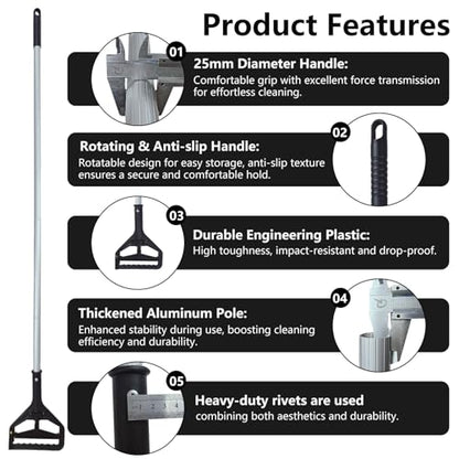 60 Inch Industrial Mop Handle Commercial mop Handle Heavy Duty Industrial mop Bucket mop Handles Heavy Duty Commercial mop Head Replacement and Handles mop Stick Replacement Mop Stick - color: Black