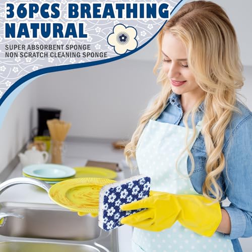 Hahafelt 36 Counts Compressed Cellulose Sponges Bulk Pop up Japanese Pattern Natural Kitchen Compostable Non Scratch Dish Sponges for Washing Dishes, Cleaning Countertop Sink - style: Japanese