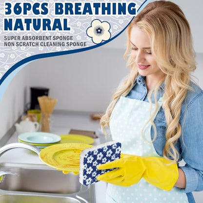 Hahafelt 36 Counts Compressed Cellulose Sponges Bulk Pop up Japanese Pattern Natural Kitchen Compostable Non Scratch Dish Sponges for Washing Dishes, Cleaning Countertop Sink - style: Japanese