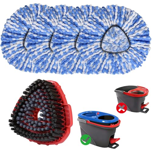 Mop Heads Replacements for O Ceda RinseClean 2-Tank System, 4 Pack Spin Mop Replacement Heads with Scrub Brush, 100% Microfiber Mop for Floor Cleaning, Easy Install & Machine Washable