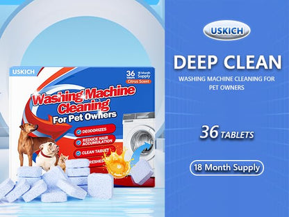 Washing Machine Cleaner-36Pack-18 Month Supply,Washer Machine Cleaner Tablets Formulated For Pet Owners,Easy Pet Hair Remover for Laundry,Compatible with HE, Top & Front Load Washer.Septic Safe - style: Pet Cleaners-Or