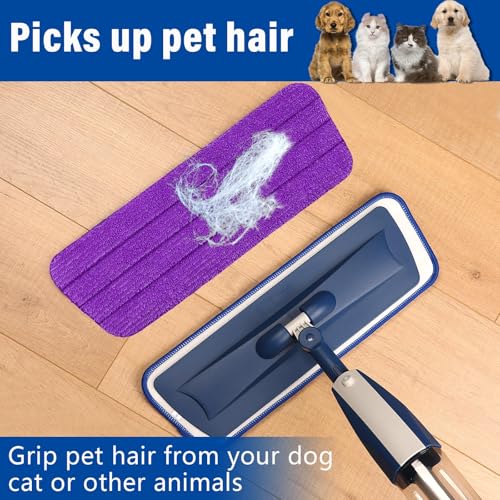 16.5" Microfiber Mop Pads Refills, 4 Pack Reusable Replacement Heads | reusable wet mop refills, machine washable for 14-16 inch spray mops, hardwood floors, dust cleaning & scrubbing - color: 16"bluepurple*4