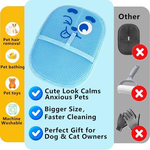 Pet Hair Removal Glove for Cats & Dogs, Reusable Electrostatic Fur Remover for Couch, Carpet, Clothing & Car Seat, Thickened Washable Fabric Cleaner with Hanging Loop, Blue Cozy Home