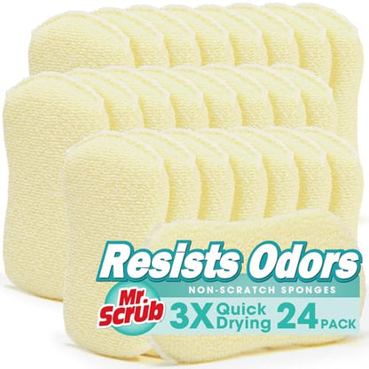 Mr. Scrub Sponges Kitchen Scrub Dish Sponge Scouring Pad, 24 Pack Cleaning Brush Scrubber Supplies for Soap, Dishwashing Dinnerware Sets Pan Pot Glass Dishwasher Sink Bathroom Towels Cloth Rags Holder - size: 24 Pack