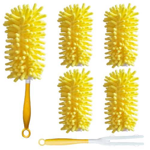 Reusable Duster for Swiffer, 4 Refills + 1 Handle, Yellow | 360 Heavy Duty Duster Refill, Compatible with Swiffer Hand Dusters, For Dusting Furniture, Blinds, Ceiling Fans, Walls - size: 4 dusters + 1 Handle Yellow