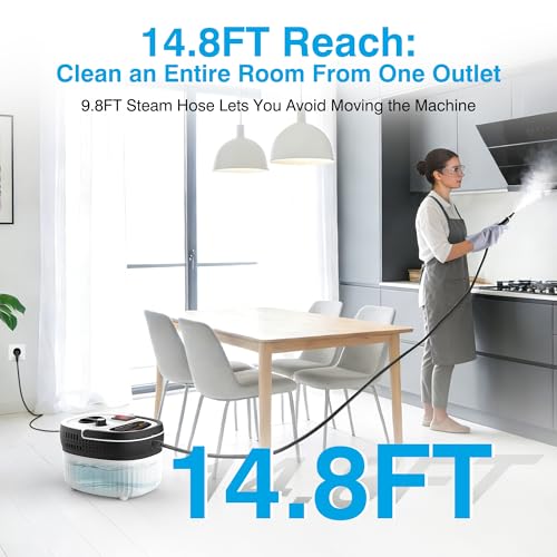 Steam Cleaner for Home & Car Detailing, 2500W High Pressure Portable Steamer with 6-Level Adjustable Steam, 15s Heat-Up, 9.8ft Long Hose, ANSI Z87.1 Goggles, 17-Pcs Kit for Tile, Grout, Hardwood - color: White