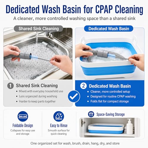 Complete CPAP Cleaning Kit and Drying Kit with CPAP Hose Dryer, 78.7 in Hose Brush for 22 mm & 15 mm Tubing, Collapsible Wash Basin, Thick Silicone Drying Mat, Straight & Y Adapter, No Heat - color: Ultra