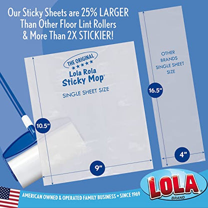 LOLA Rola PET Hair Remover Sticky Mop, Giant Floor Lint Roller, 9" x 3.5", Extender Handle, Largest Head, Traps Hair, Dust, Dirt, Extra Sticky Sheets - size: 1 Set, style: Mop w/ Extender Handle
