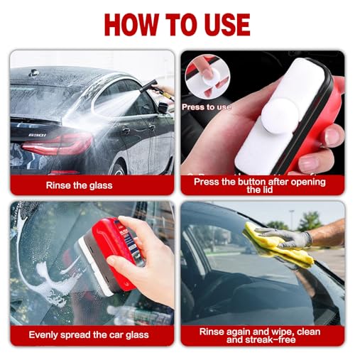Oil Film Cleaning Brush for Car Windows, 2026 Upgraded Clear Vision Windshield Cleaner with Anti-Rain Coating, Improving Clarity & Safer Driving, Kit with Supplements & Towel, 2 pcs(Red)