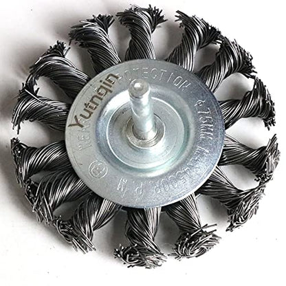 3PCS 3 Inch Knotted Wire Wheel Brushes Kit for Drill with 1/4-Inch Shank,Twist Brush Set Perfect for Rust Removal, Corrosion and Paint,Wire Wheels for Power-Operated Grinders