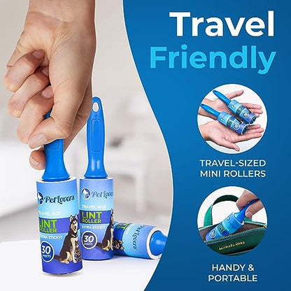 PetLovers Extra Sticky Lint Roller Mega Value Set for Pet Hair Removal and Clothes, Dog and Cat Lint Remover (Blue, 4 Pack Mini) - size: 4 Pack Mini