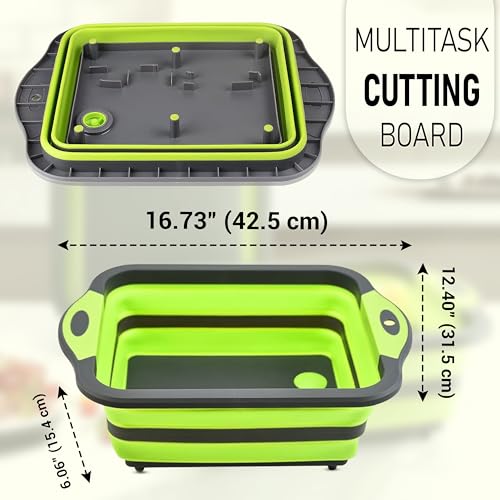 SSKT 3-in-1 Collapsible Cutting Board – Multifunctional Kitchen Sink Tub Basin with Drain, Chopping Board & Washing up Bowl – Space-Saving & Portable for Kitchen, Camping, RV, & Outdoor Use (Green) - color: Green