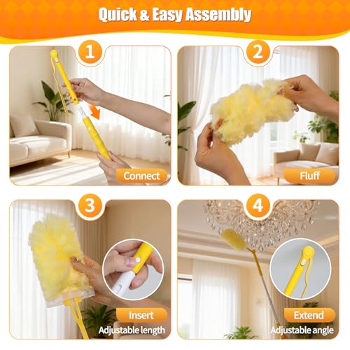 60 Count 360° Heavy Duty Duster Refills, Compatible with Swiffer Duster, Includes 1 Short Handle & 1 3 ft Extendable Handle, 4X Microfiber Cleaning Dusters, Disposable Unscented - style: 60 Refills + 2 Handle