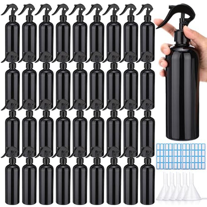 Lallisa 36 Pcs 16 oz Plastic Spray Bottles Leak Proof Empty Bottles for Cleaning Solutions Water Sprayer Bottle with Nozzle Mist, Labels and Handle Funnel for Auto Details, Planting, Kitchen (Black) - color: Black