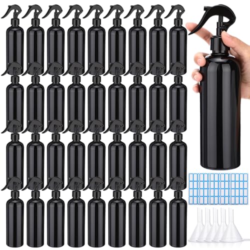 Lallisa 36 Pcs 16 oz Plastic Spray Bottles Leak Proof Empty Bottles for Cleaning Solutions Water Sprayer Bottle with Nozzle Mist, Labels and Handle Funnel for Auto Details, Planting, Kitchen (Black) - color: Black