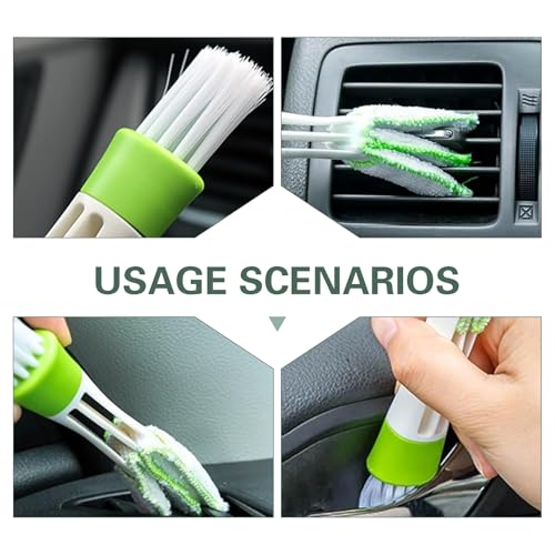 3PCS Mini Duster for Car Air Vent, Dual-Ended Soft Microfiber Washable Reusable Brush Heads, Cleaning Tool for Blinds, Keyboards, Air Conditioning Vents, and Fans (Green)