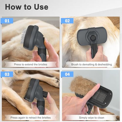Dipoo Self-Cleaning Deshedding Brush for Dogs & Cats - Skin-Friendly Grooming Tool with Hair Brush for Long and Short Haired Pets, Grey - color: Grey